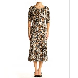 Julian Taylor Black and Brown Swirl Midi Dress